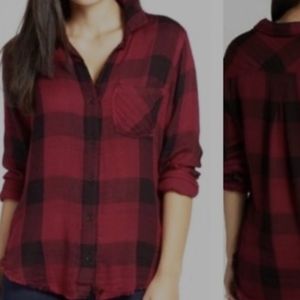 Cloth and stone plaid raw hem button down